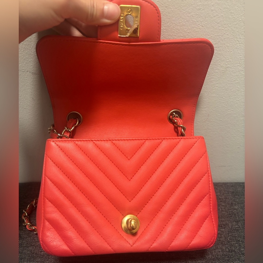 Chanel Red Chevron Mini Square Flap Bag - Picture 5 of 12